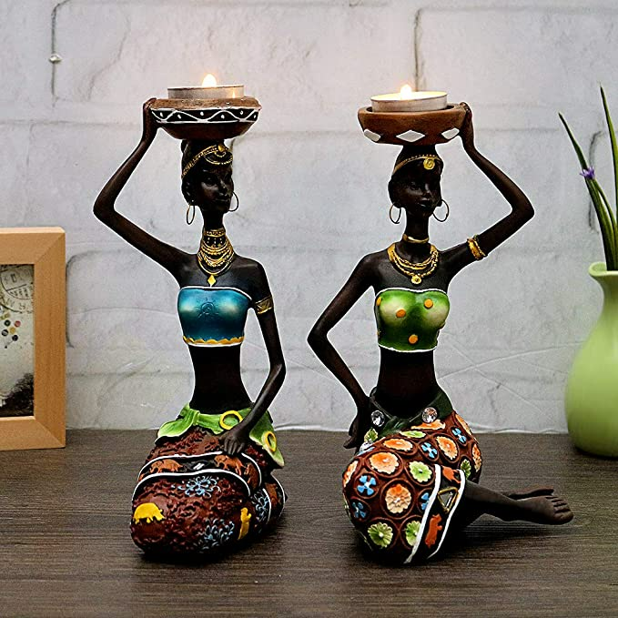 A Pair Of Beautiful African Women Style Candle Holder