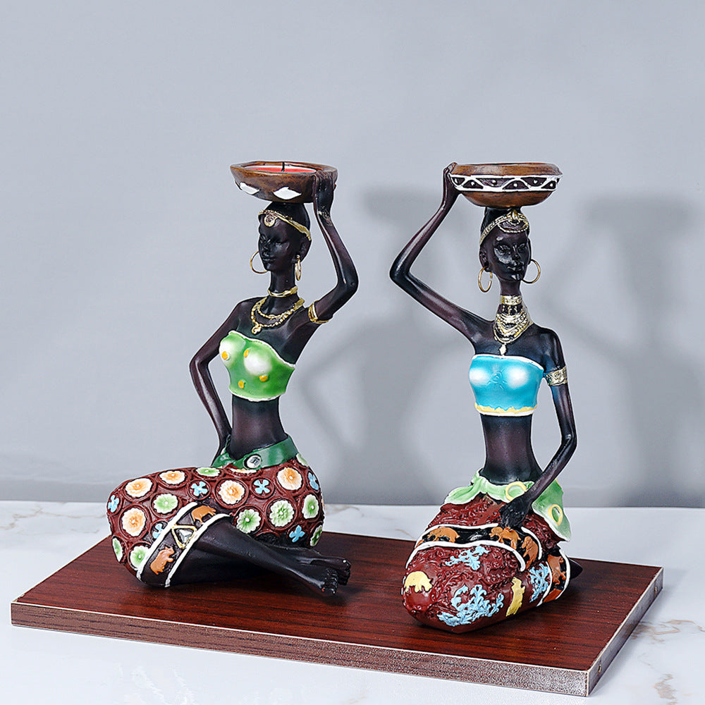 A Pair Of Beautiful African Women Style Candle Holder
