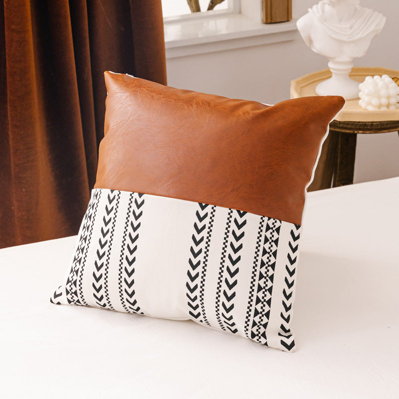 Brown Faux Leather Cotton Cushion