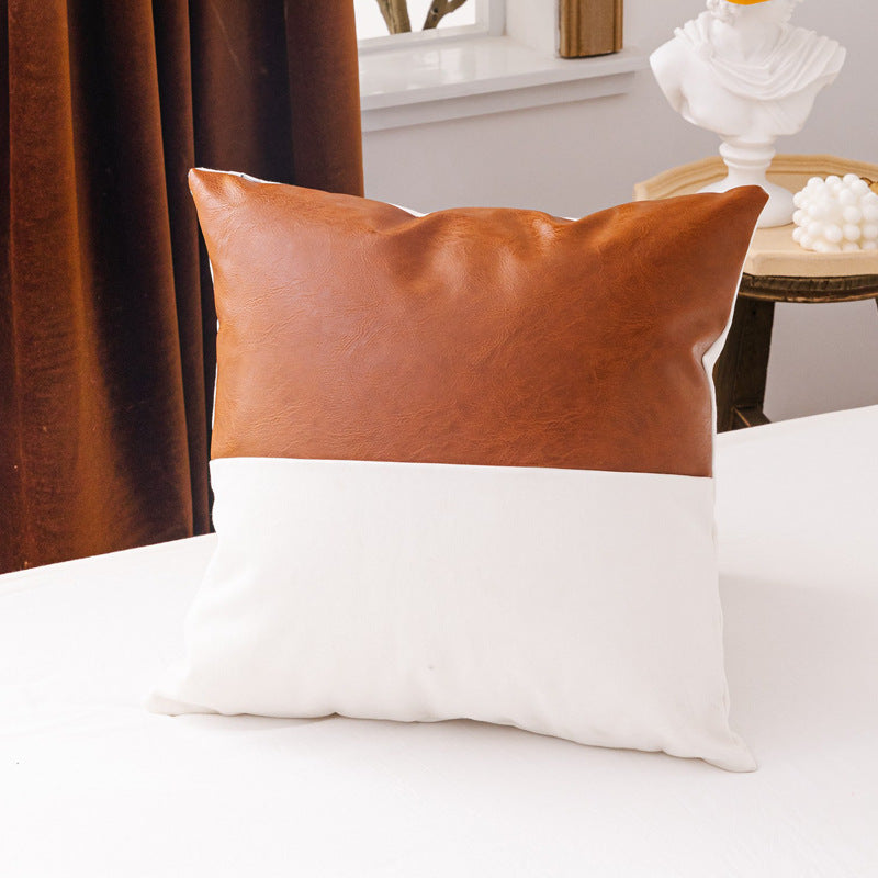 Brown Faux Leather Cotton Cushion