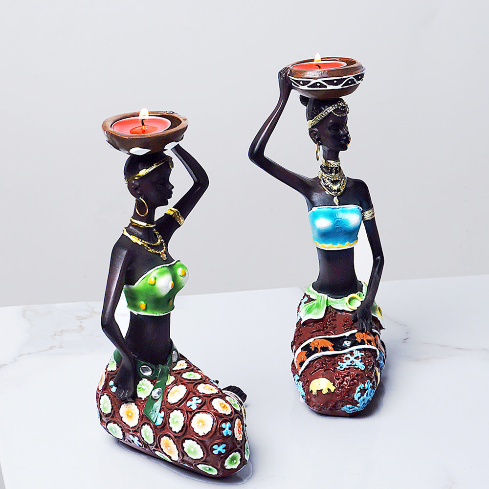 A Pair Of Beautiful African Women Style Candle Holder