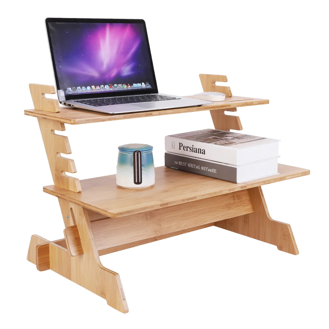 Bamboo Standing Computer Desk Monitor Stand Riser Stand Steady Up Adjustable Height Desktop Laptop Workstation Converter