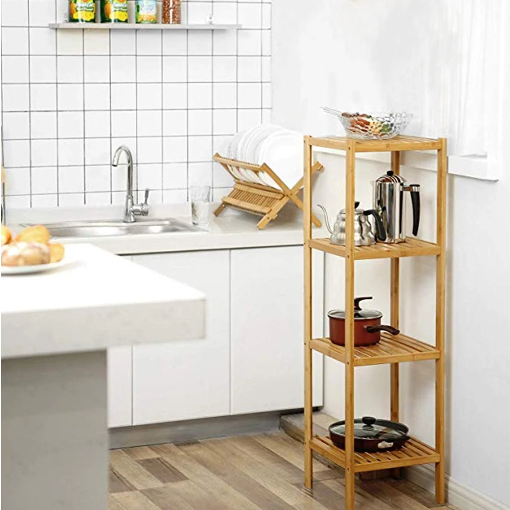 4 Tier Bamboo Storage Shelving Unit Kitchen Display Shelf Plant Rack for Home