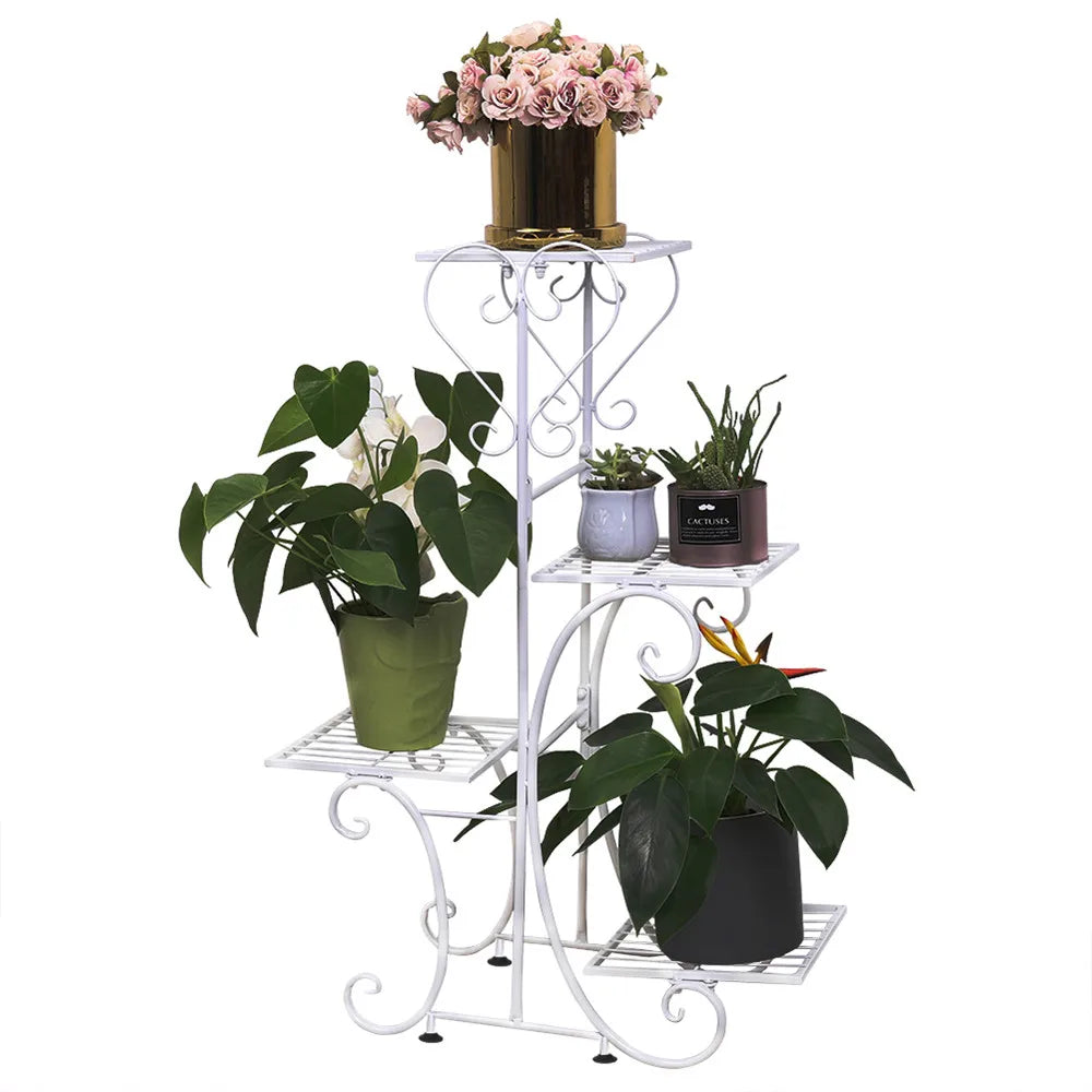 4 Tier 4 Potted Metal Plant Stand Indoor Outdoor Multiple Flower Pot Holder Shelf Plant Stander Flower Pots Holder Plant Storage