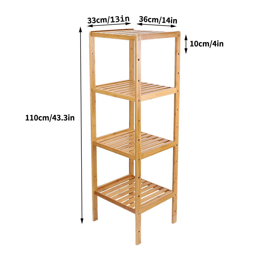 4 Tier Bamboo Storage Shelving Unit Kitchen Display Shelf Plant Rack for Home