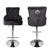 Luxury Black Velvet Swivel Bar Stool with Lion Knocker & Cross stitch High Back