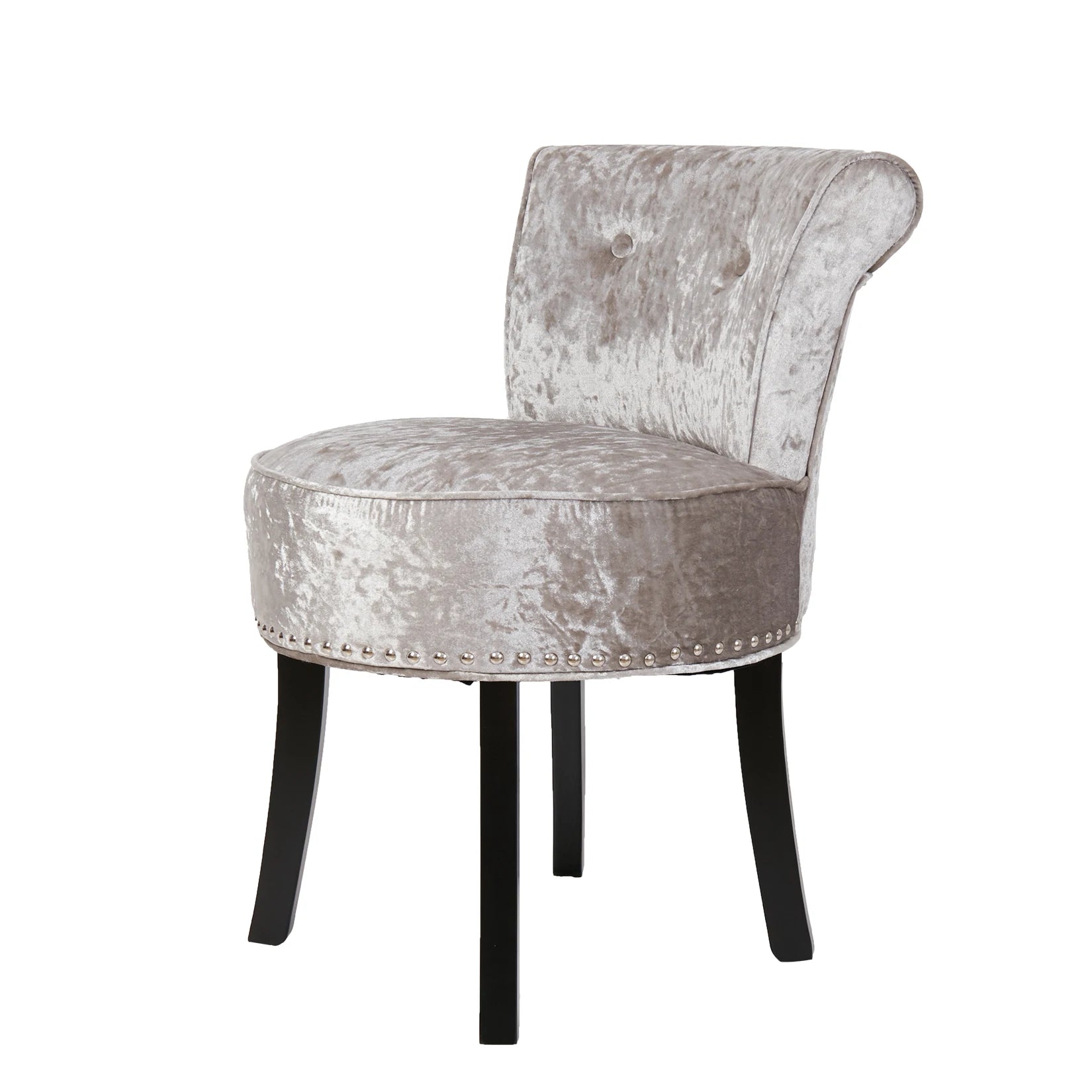 Vanity Stool Chair Makeup with Upholstered Round Velvet  Padded Chair with Wood Legs Grey Pink