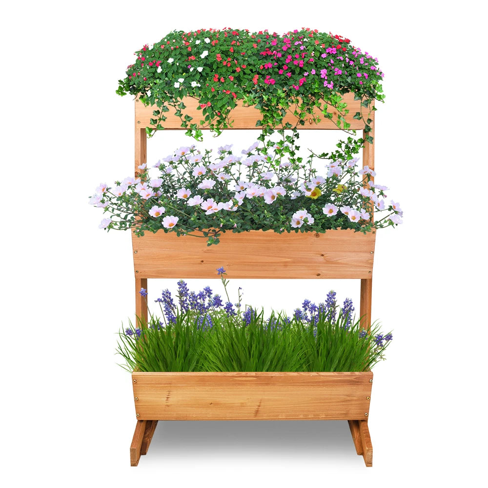 3 Tier Wooden Vertical Raised Garden Bed Vegetable Planter Box Outdoor Indoor