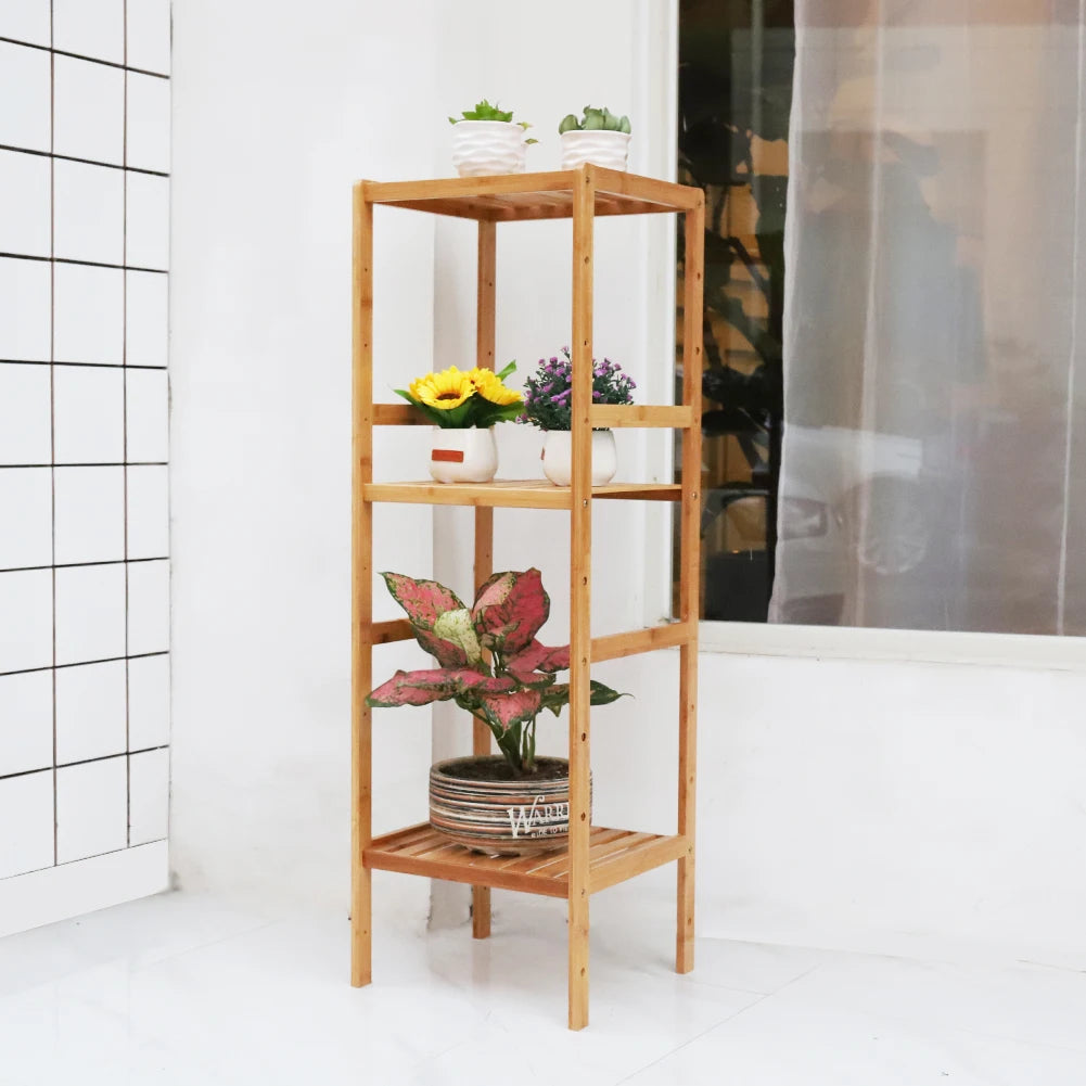 4 Tier Bamboo Storage Shelving Unit Kitchen Display Shelf Plant Rack for Home