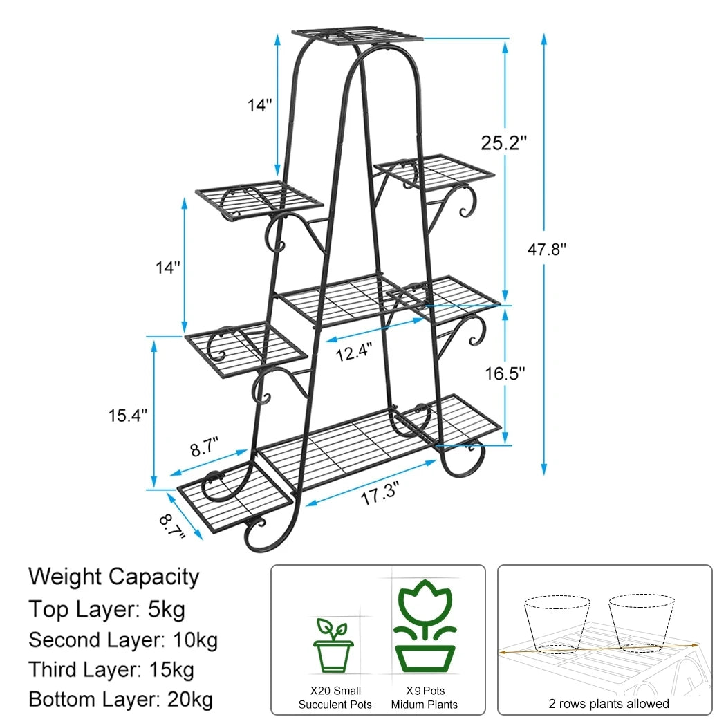 9 Tier Plant Stands Indoor Metal Plant Shelf Stand Outdoor Multilayer Potted Planters Display Rack Patio Garden