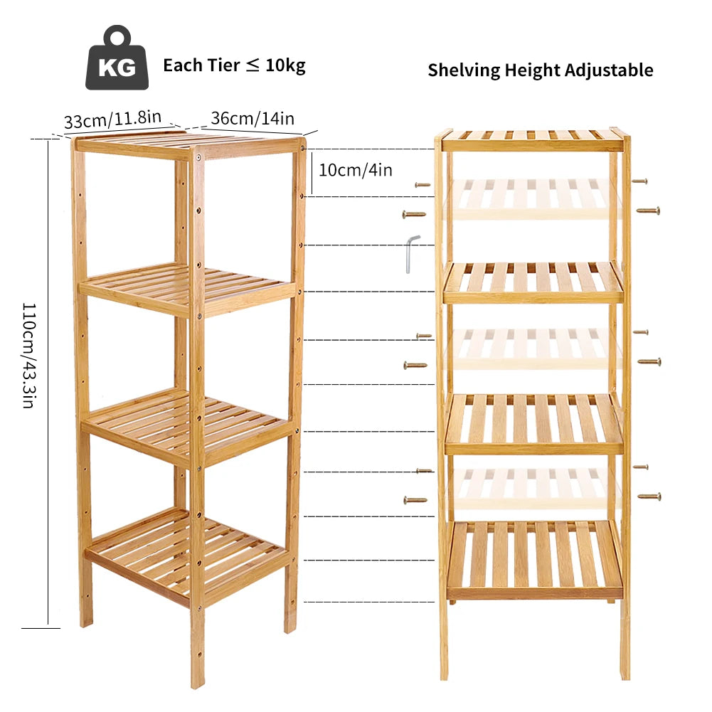 4 Tier Bamboo Storage Shelving Unit Kitchen Display Shelf Plant Rack for Home