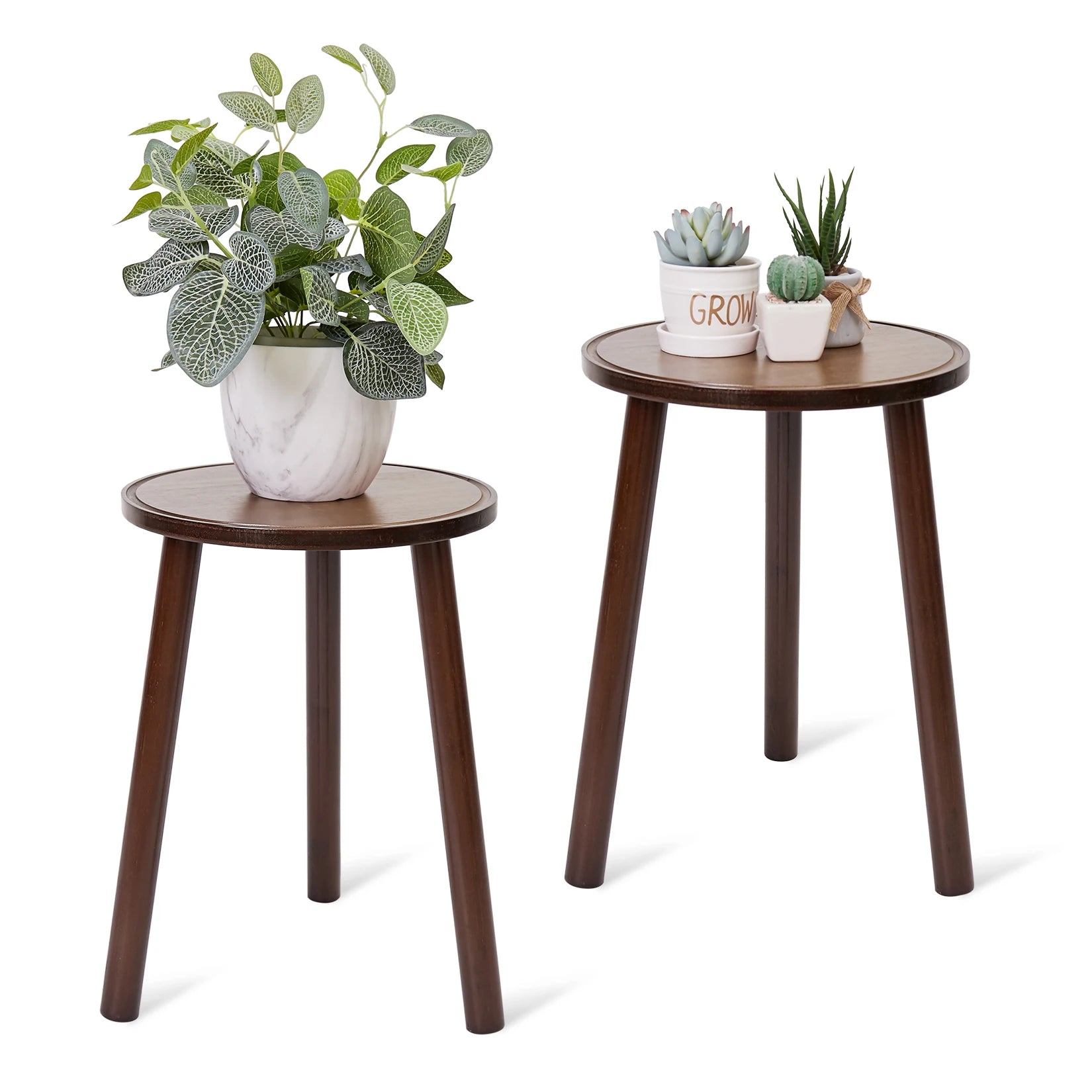 Set of 2 Wood Plant Stand Mid Century Side Table 16.5’’ Tall Round Side End Table Flower Pot Holder Home Decor