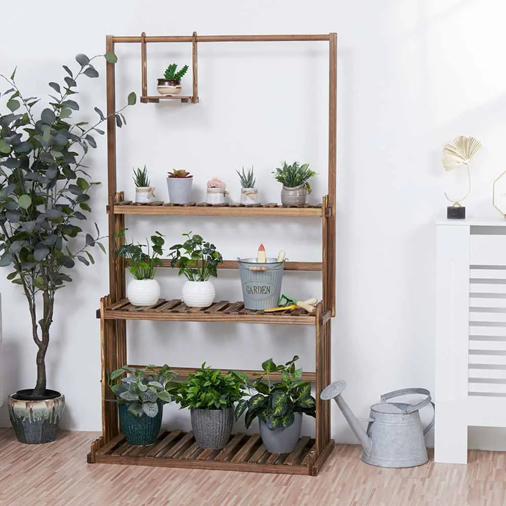 3-Tier Hanging Wood Plant Stand Planter Shelves Flower Pot Organizer Rack Multiple Display Holder Shelf Indoor Outdoor