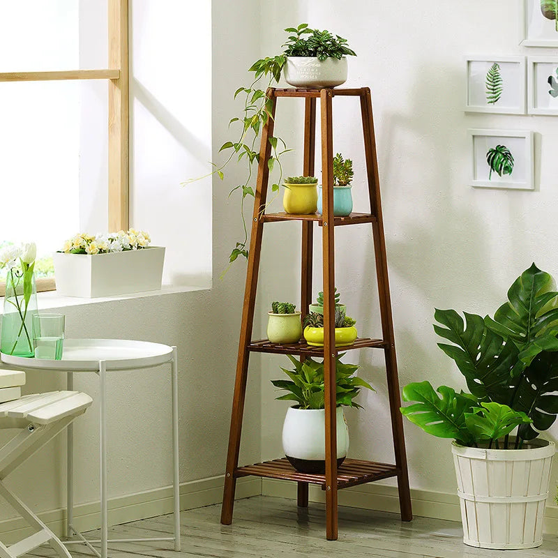 77/97/117cm Tall Bamboo Plant Stand Flower Pot Display Rack Shelf Indoor Outdoor