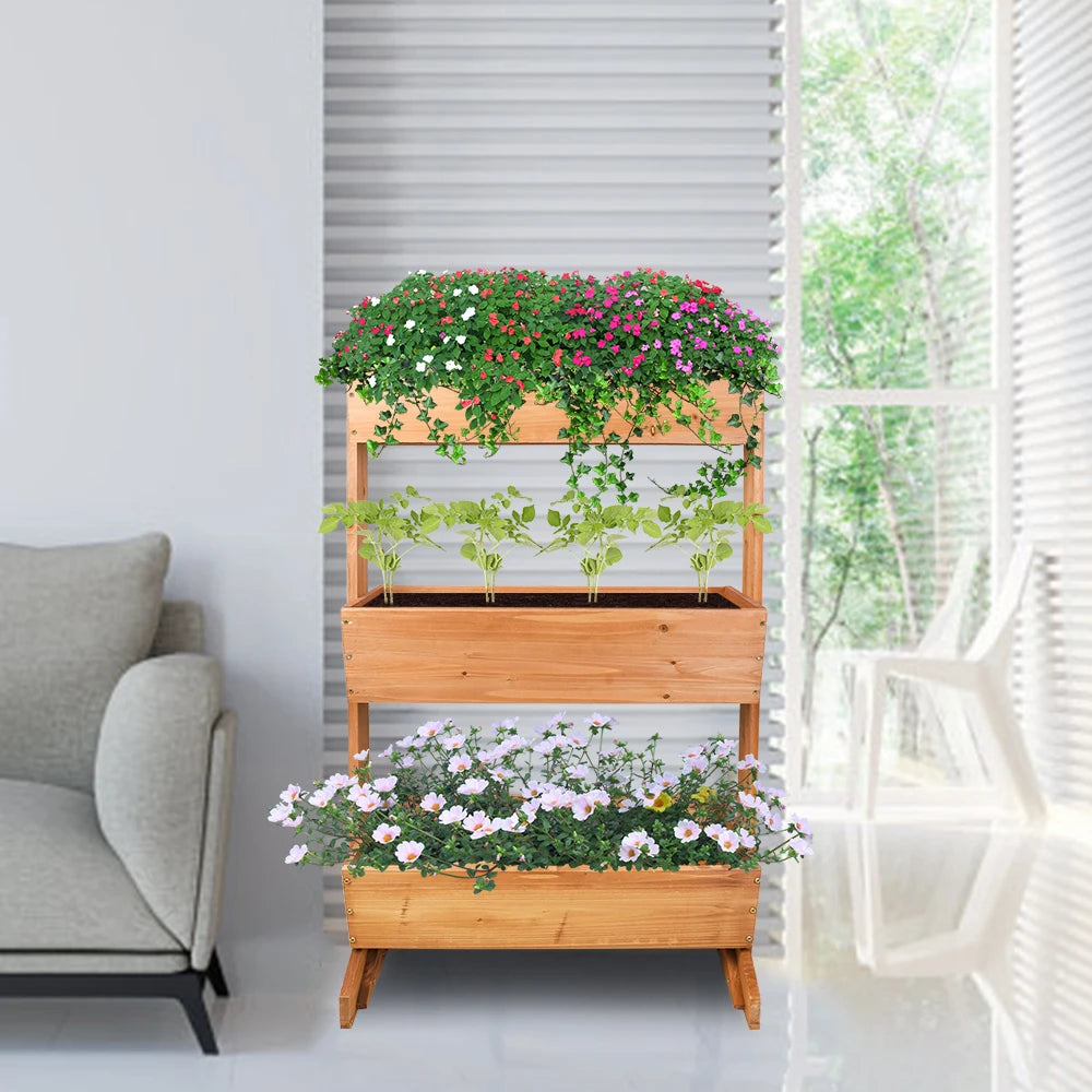 3 Tier Wooden Vertical Raised Garden Bed Vegetable Planter Box Outdoor Indoor