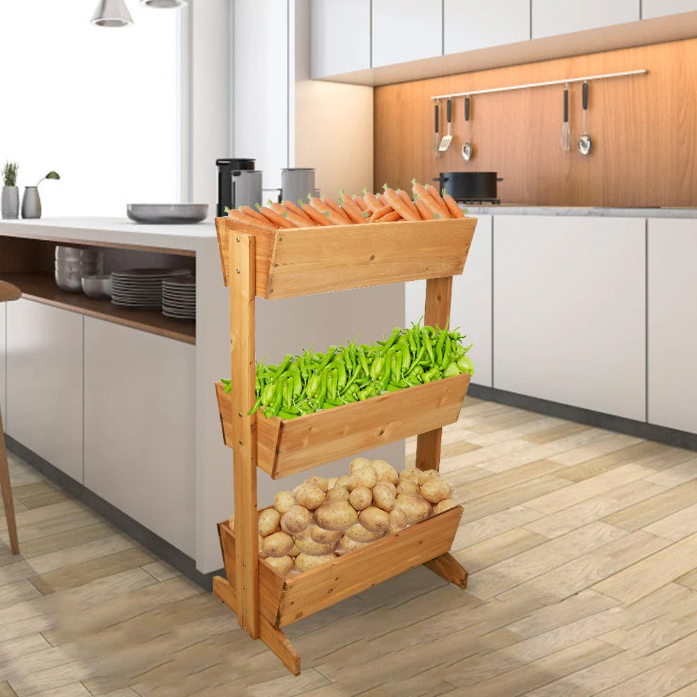 3 Tier Wooden Vertical Raised Garden Bed Vegetable Planter Box Outdoor Indoor