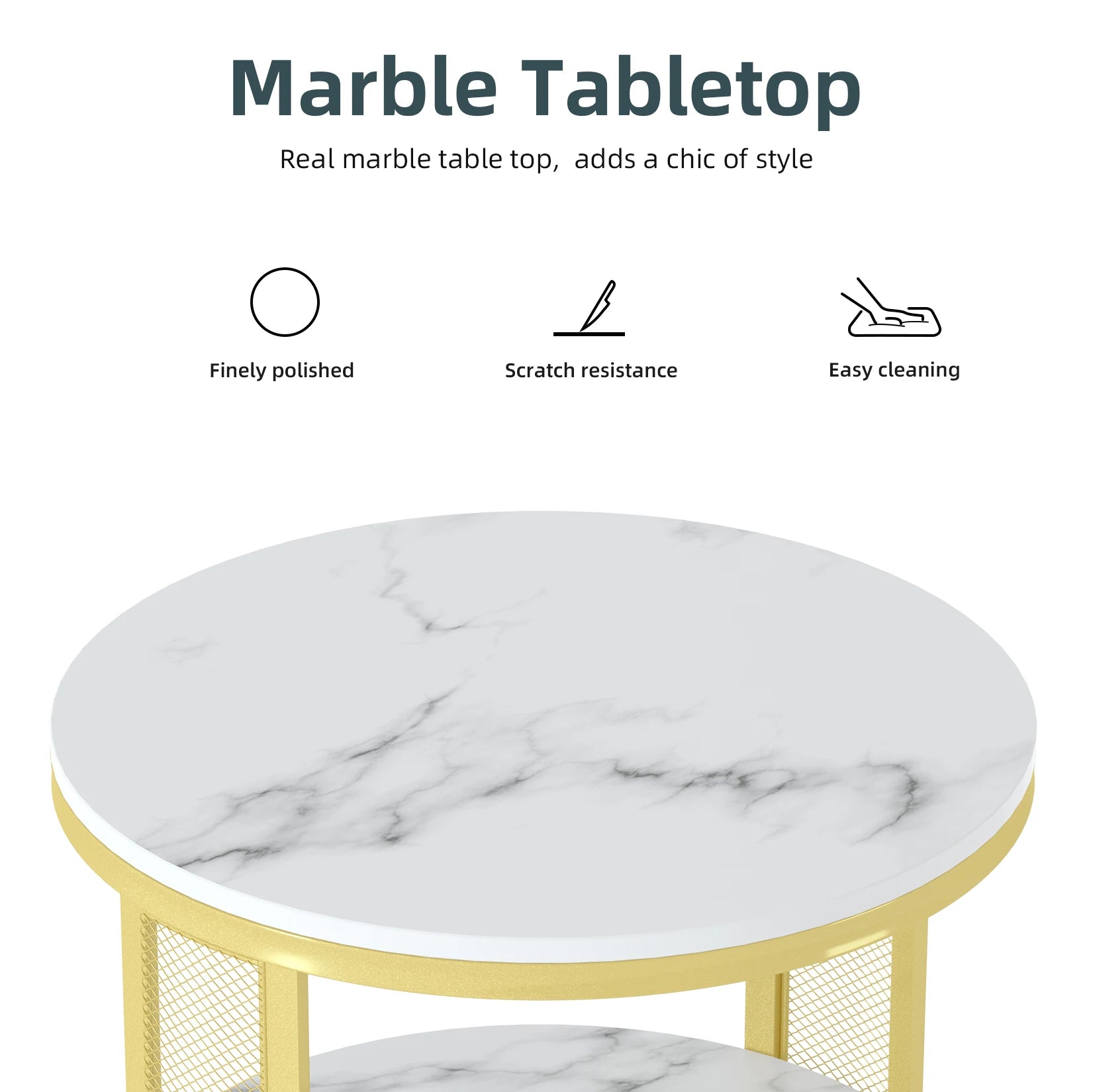 Marble Modern Round Accent Side Coffee Bilayer Table for Living Room Home Décor