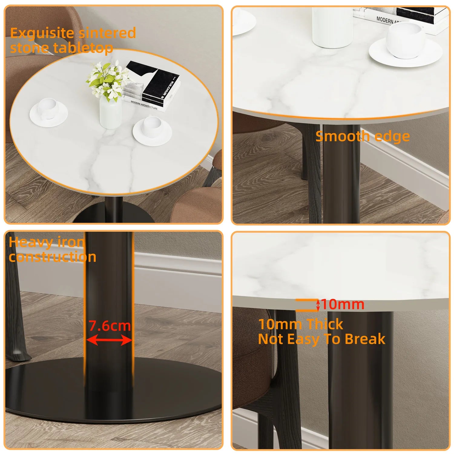 Round White Dining Table Modern Kitchen Marble Table 30" with Metal Base Mid-Century Leisure Table for 2 to 4  Person