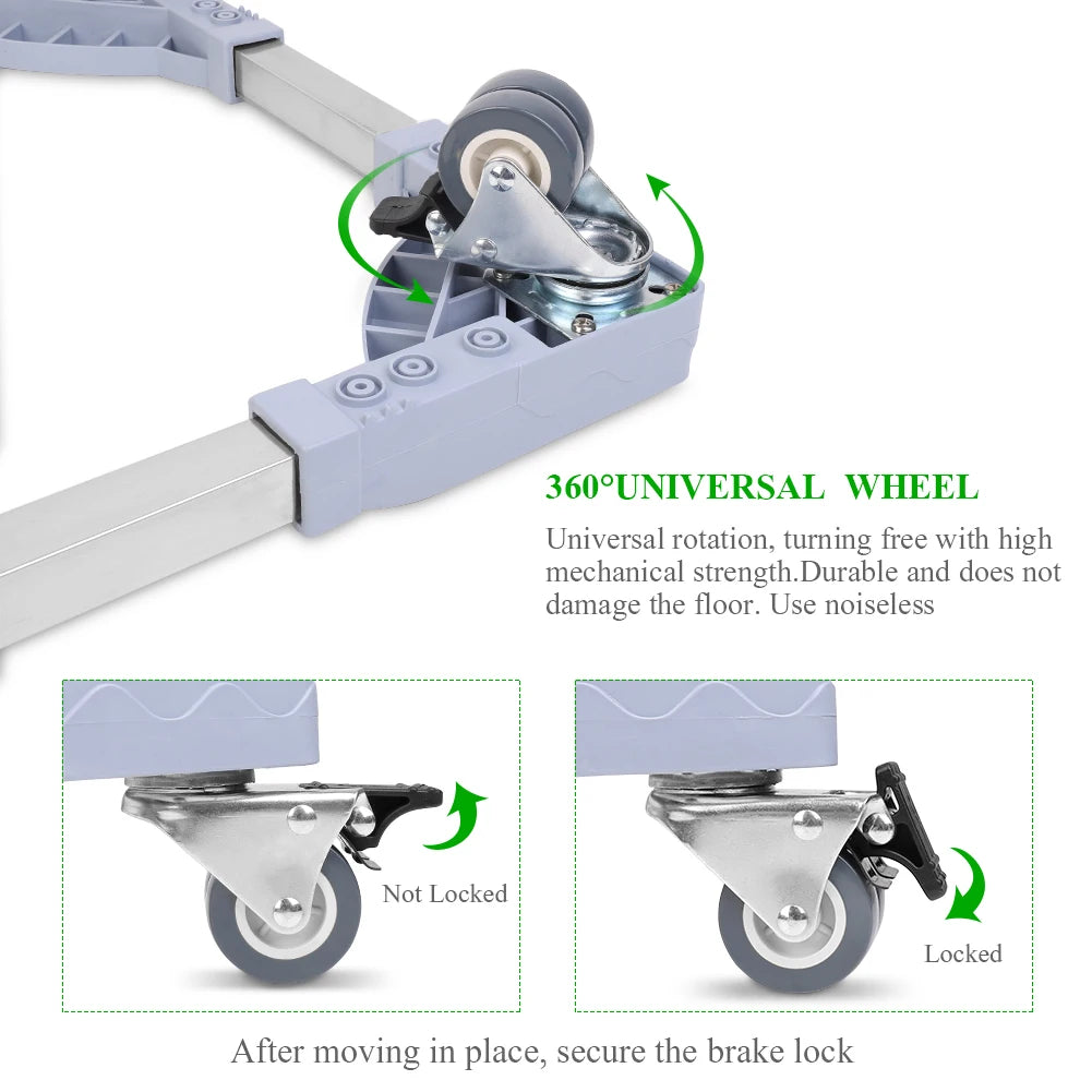 Movable Refrigerator Roller Tray Washing Machine Pedestal Mobile Base Stand with Locking Wheels for Tumble Dryers, Cookers