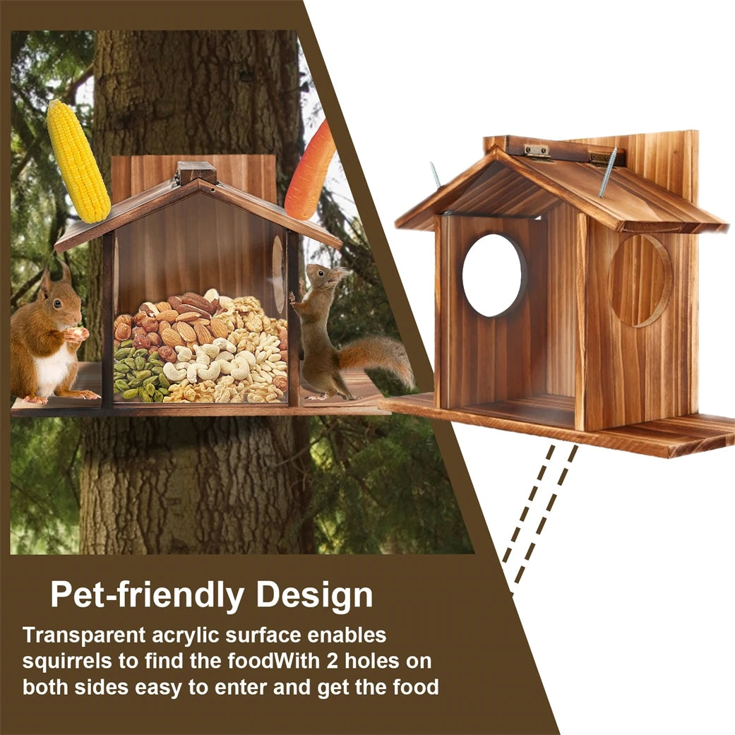 Wood Squirrel Feeder Outside Winter Wooden Chipmunk Feeder Corn Peanuts