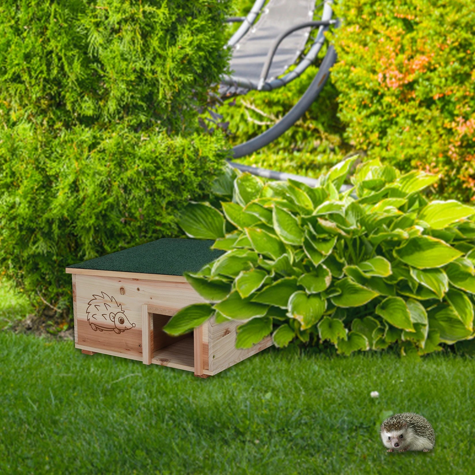 Hedgehog House Wooden Garden Nature Hibernation Box with Waterproof Pitched Roof