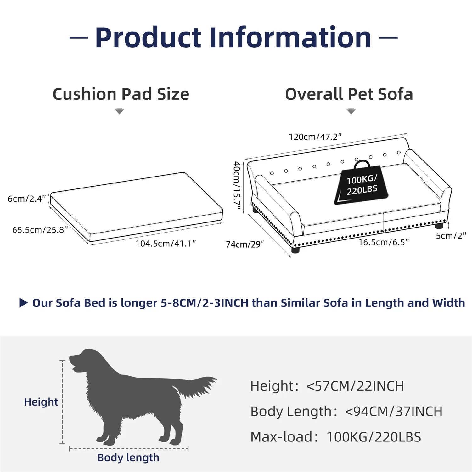 Large Dog Sofa Bed Deluxe Tufted Elevated Jumbo Dog Couch Bed Made Velvet - Pet Giant Snuggle Sofa Lounger Memory Foam