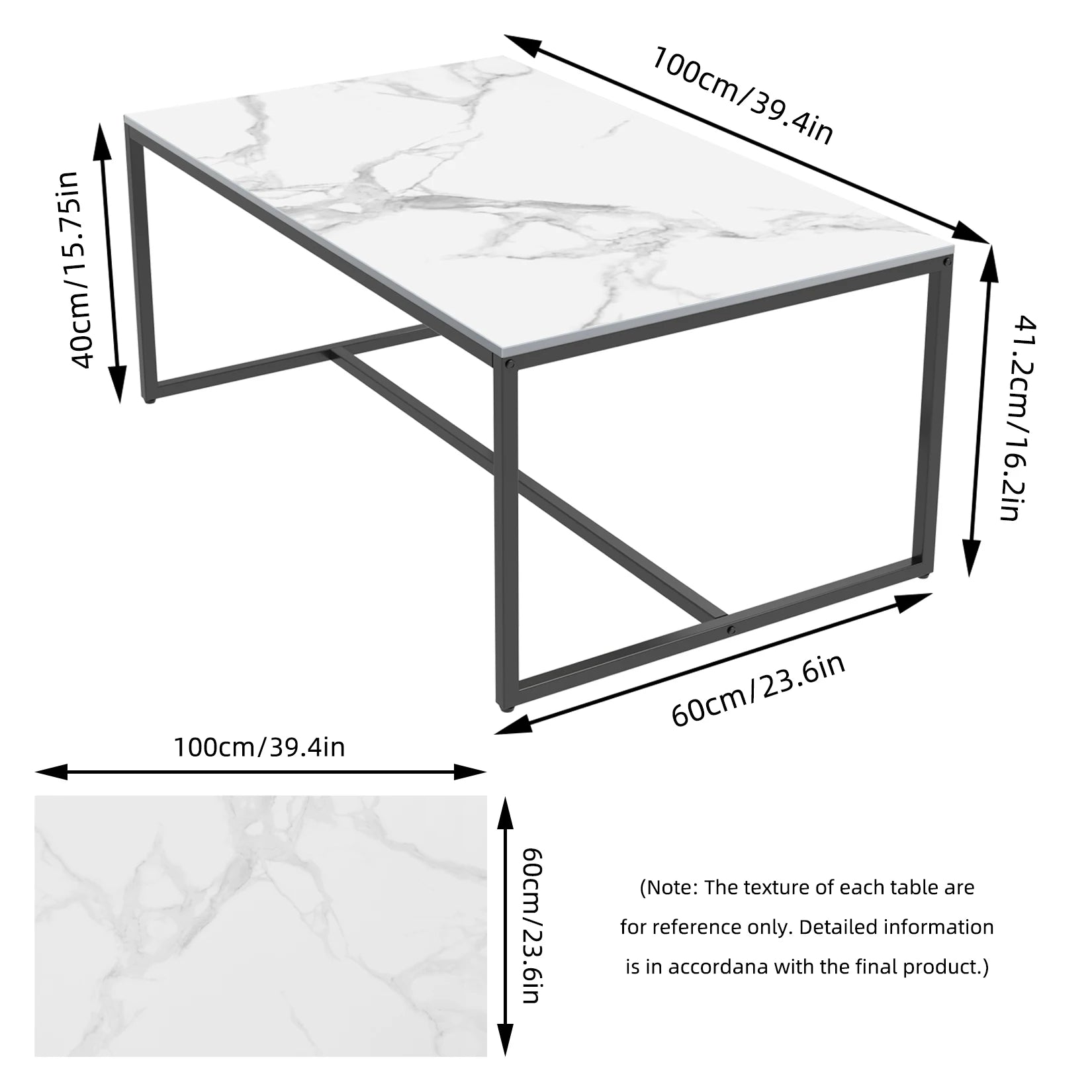 Sintered Stone Coffee Table: Grey Sofa Center Table with Black Metal Frame - Rectangular Furniture Decor Table for Living Room