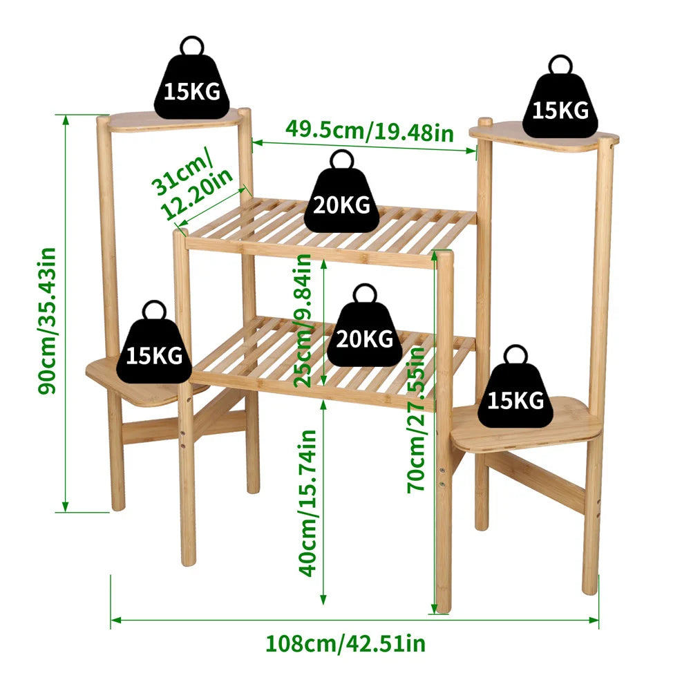 Wisfor Bamboo Plant Shelf Indoor 6 Tier Tall Corner Plant Shelves Holder & Plant Display Rack for Outdoor Garden Indoor Home