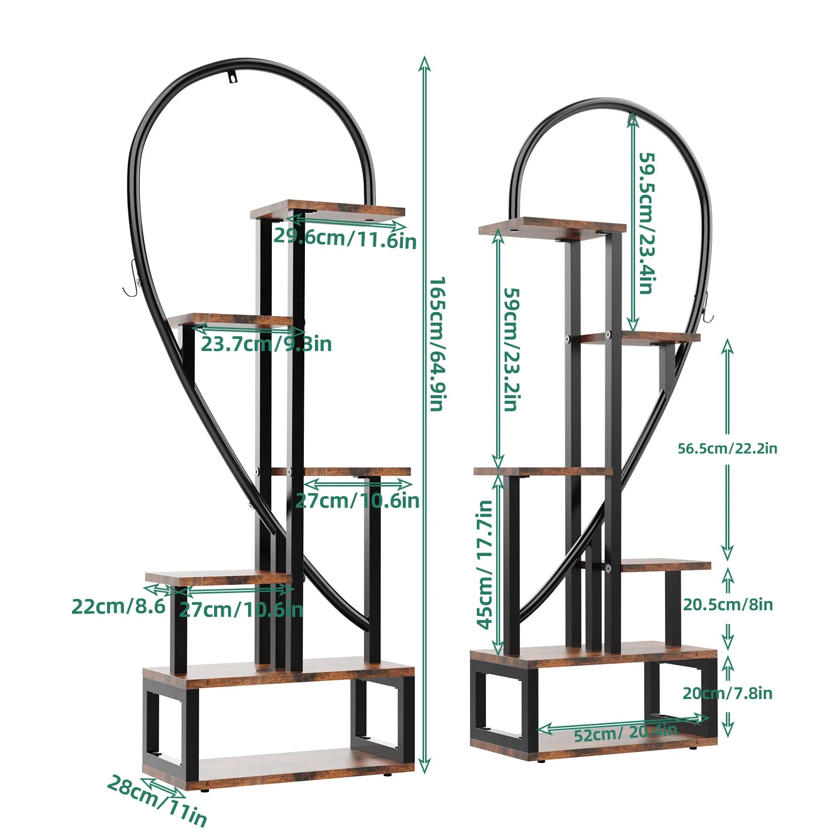 6 Tier Metal Plant Stand, Creative Half Heart Shape Ladder Plant Stands for Indoor Plants Multiple, Black Plant Shelf Rack