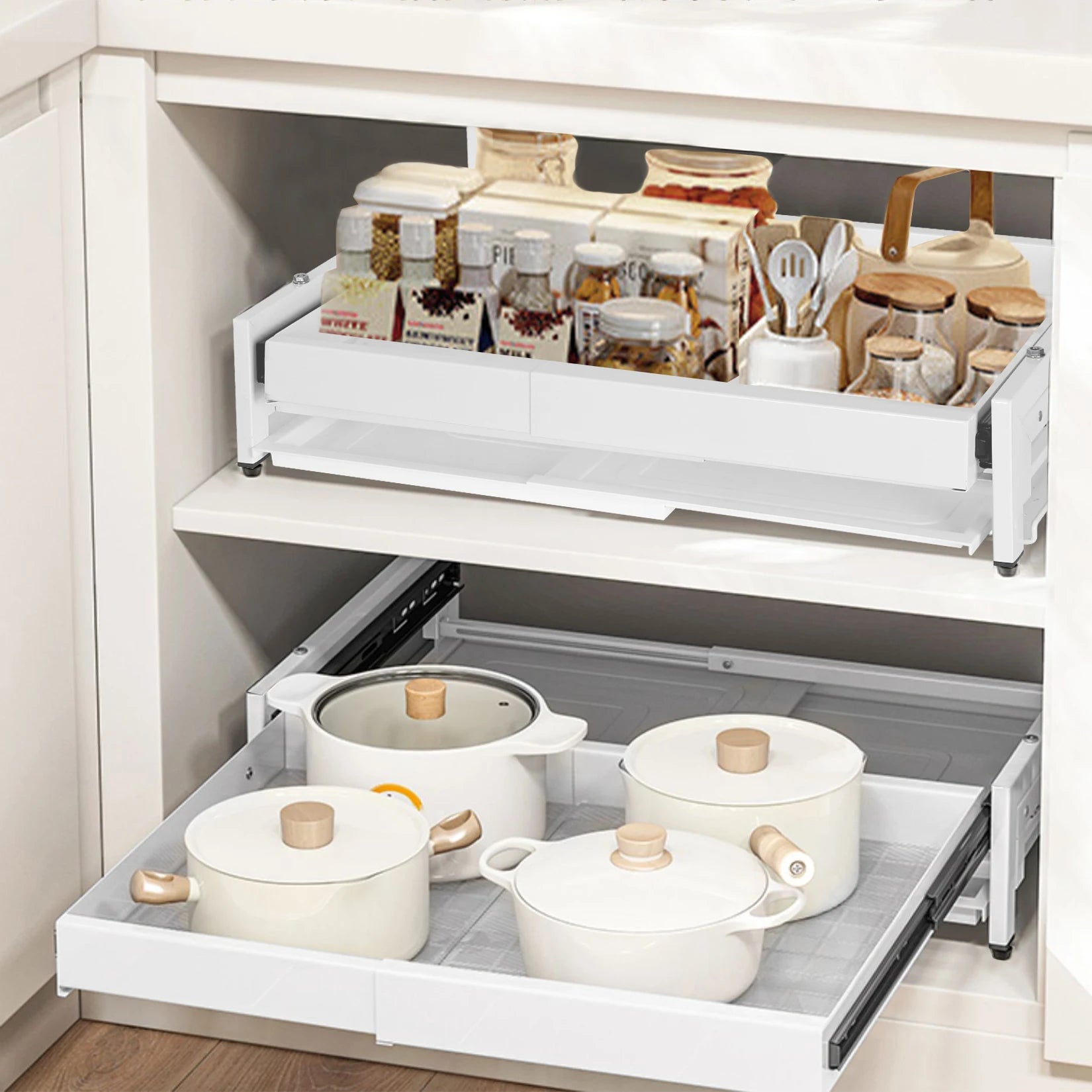 Pull out Cabinet Organizer, Expandable(13"-22.8") under sink organizer Heavy Duty Slide out Drawers for Pots and Pans