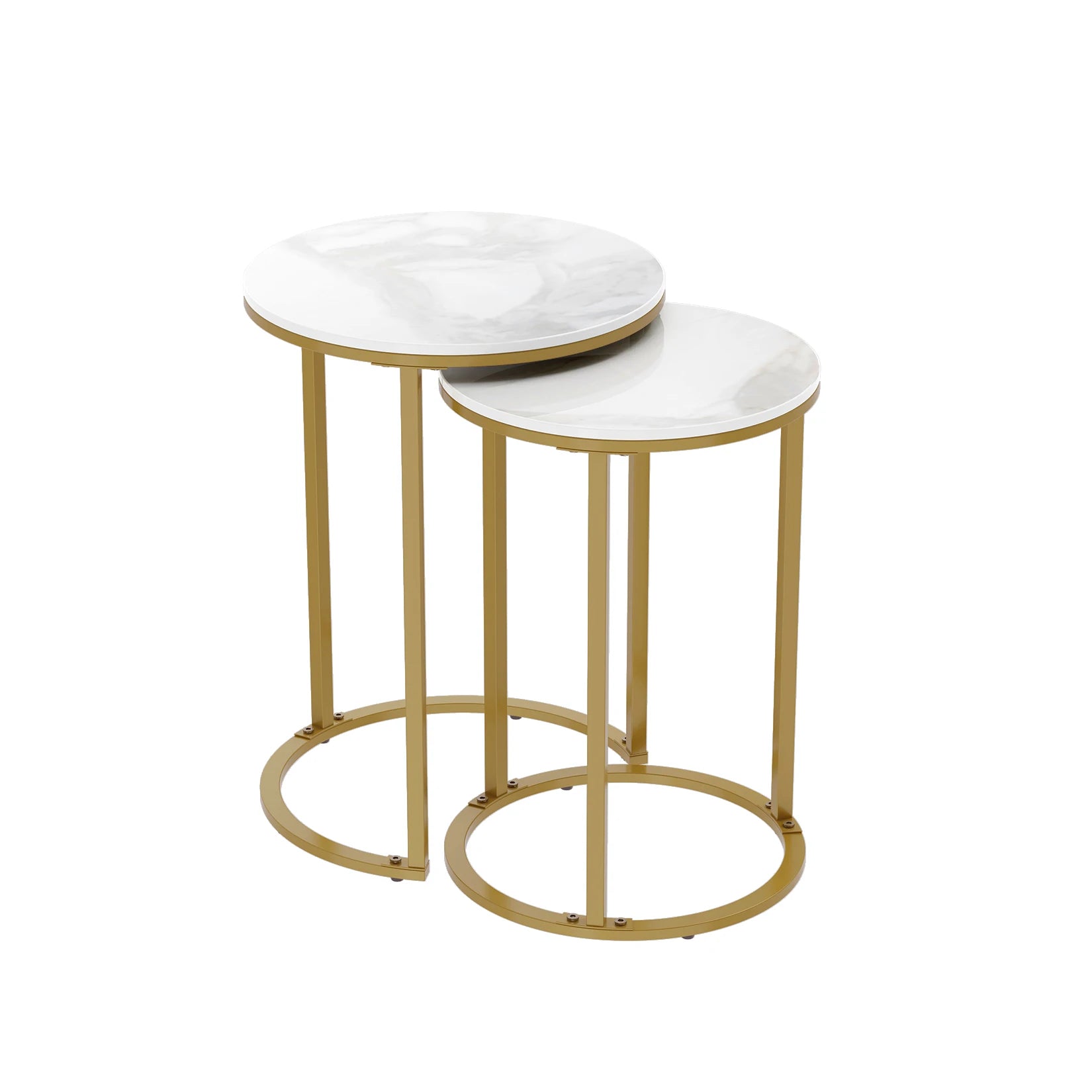 Set of 2 Sintered Stone Round Metal Base Nesting Set Side Accent Table Living Room Storage Small End Table