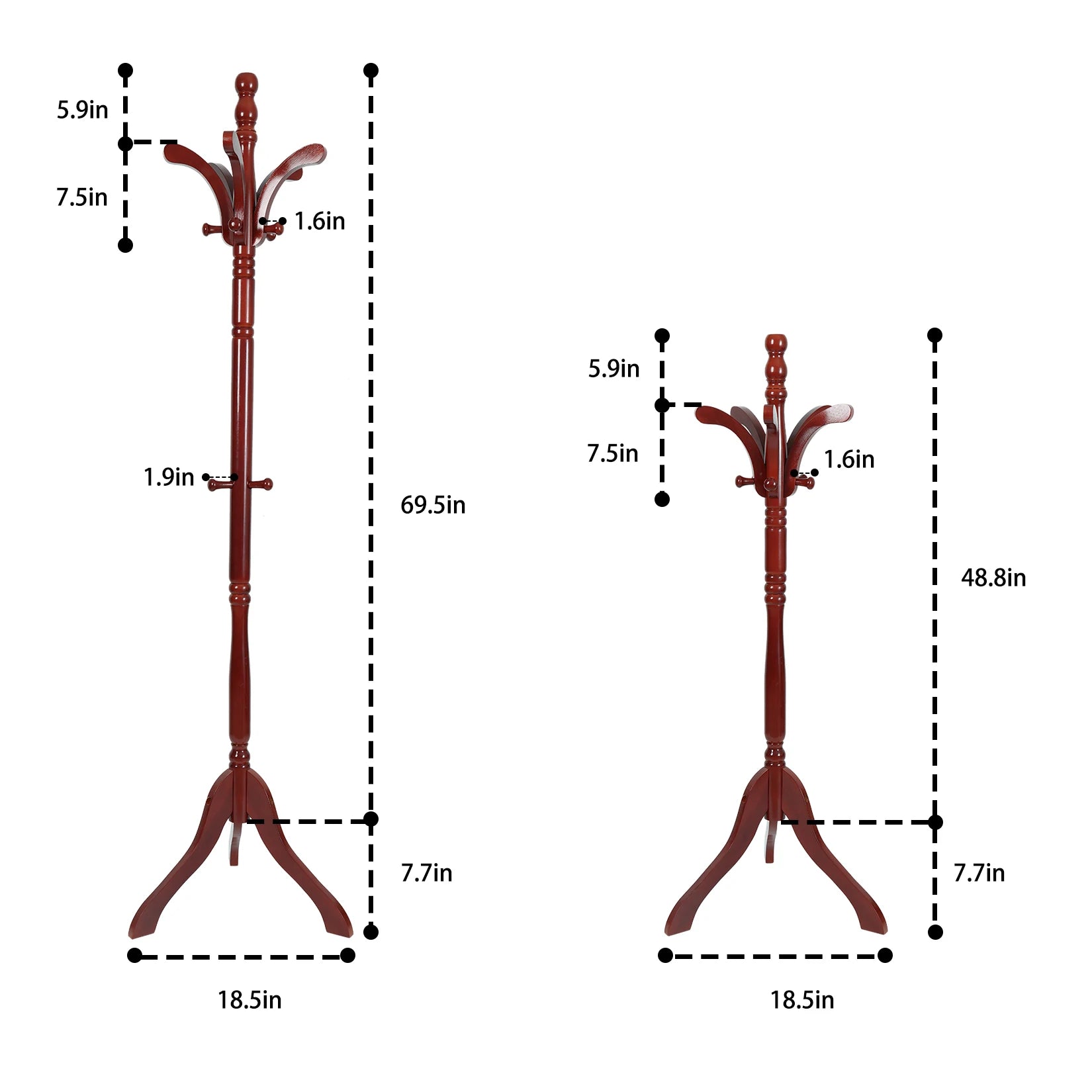 Wooden Coat Rack Stand, Solid Wood Hall Coat Tree with 13 Hooks Height Adjustable Free Standing Entryway Garment Clothes Hanger