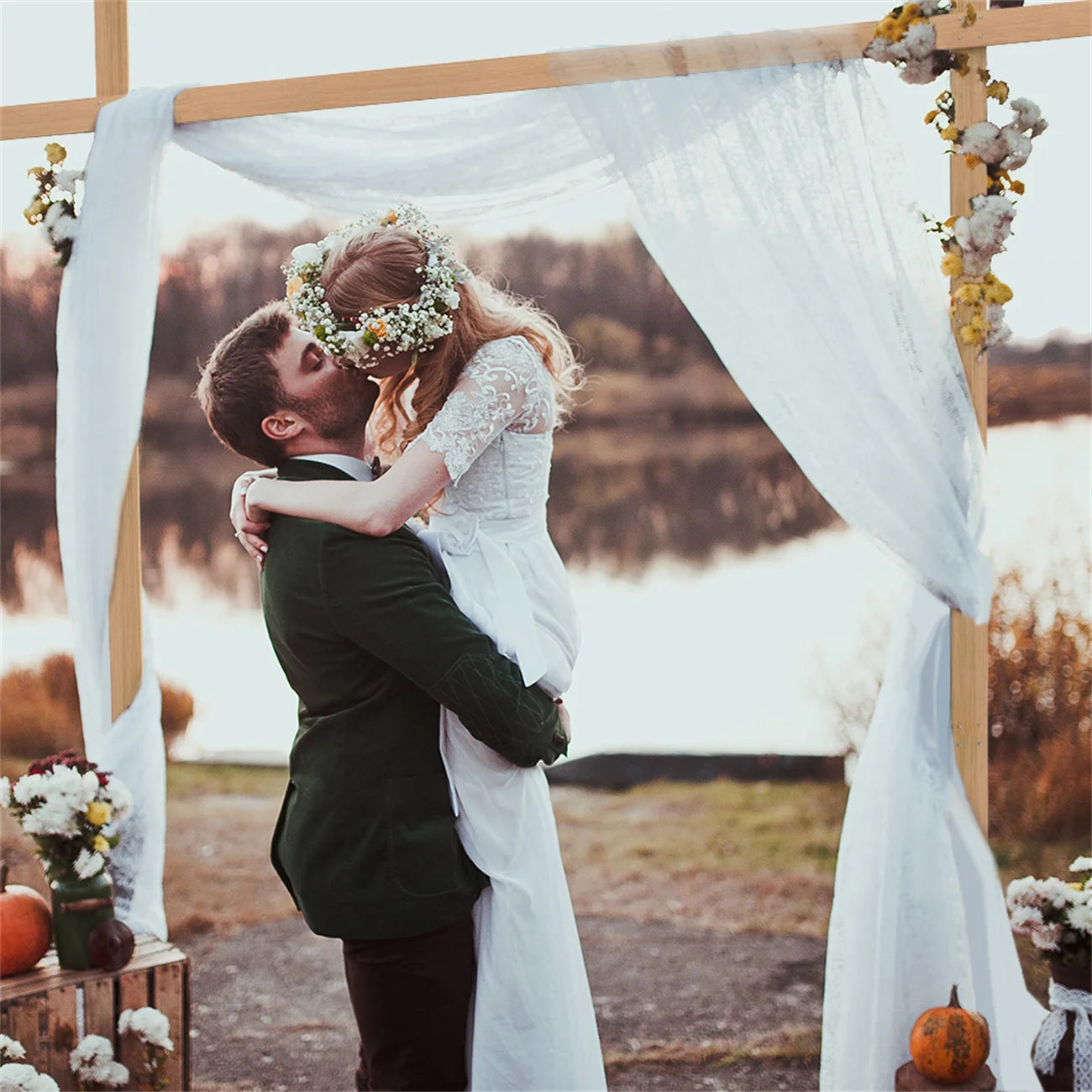 10x10 ft Wooden Garden Wedding Arch - Ceremony Backdrop & Flower Stand for Parties & Bridal Showers