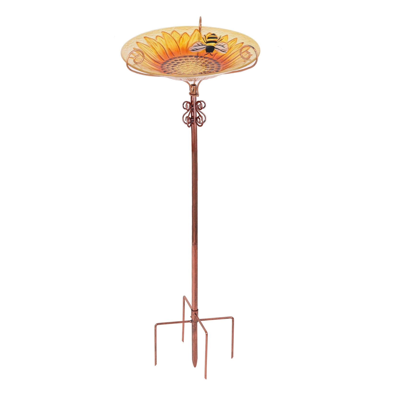 25 Inch Height Glass Birdbath Birdfeeder with Metal Stake Garden Outdoor