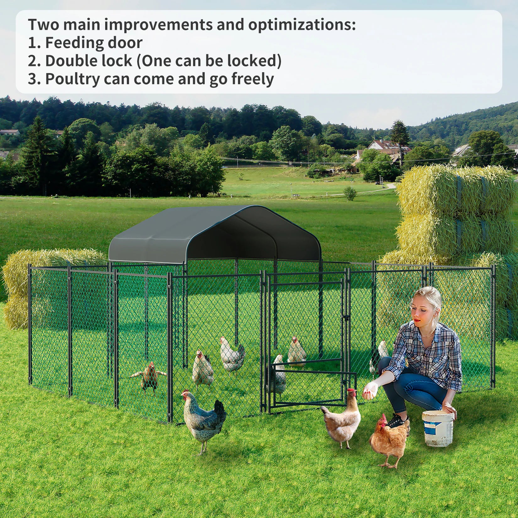 Chicken Coop 12.9x10.2x5.1ft Chicken Run Pen for Yard with Cover Outdoor Metal Portable Chicken Tractor Cage Enclosure Crate