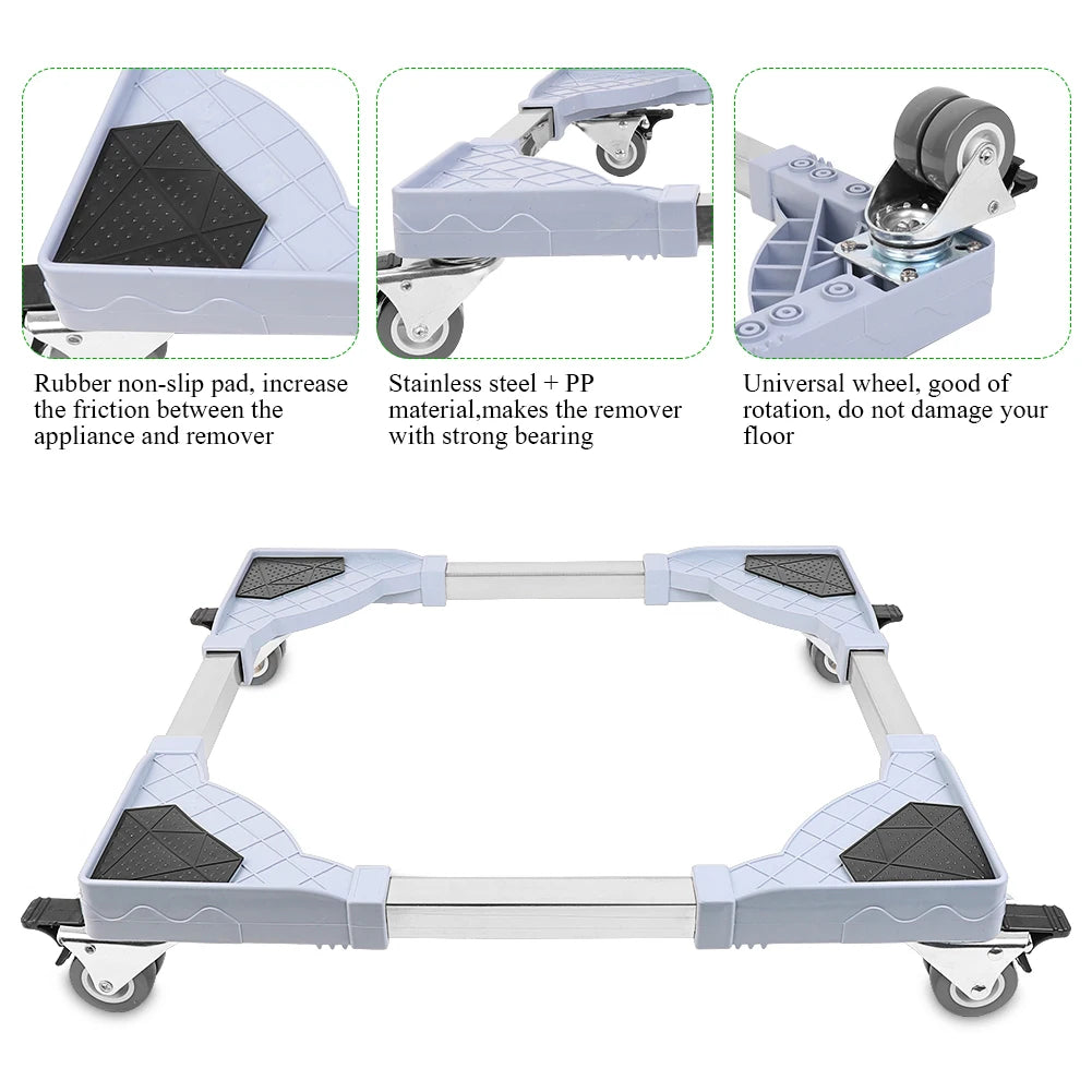 Movable Refrigerator Roller Tray Washing Machine Pedestal Mobile Base Stand with Locking Wheels for Tumble Dryers, Cookers