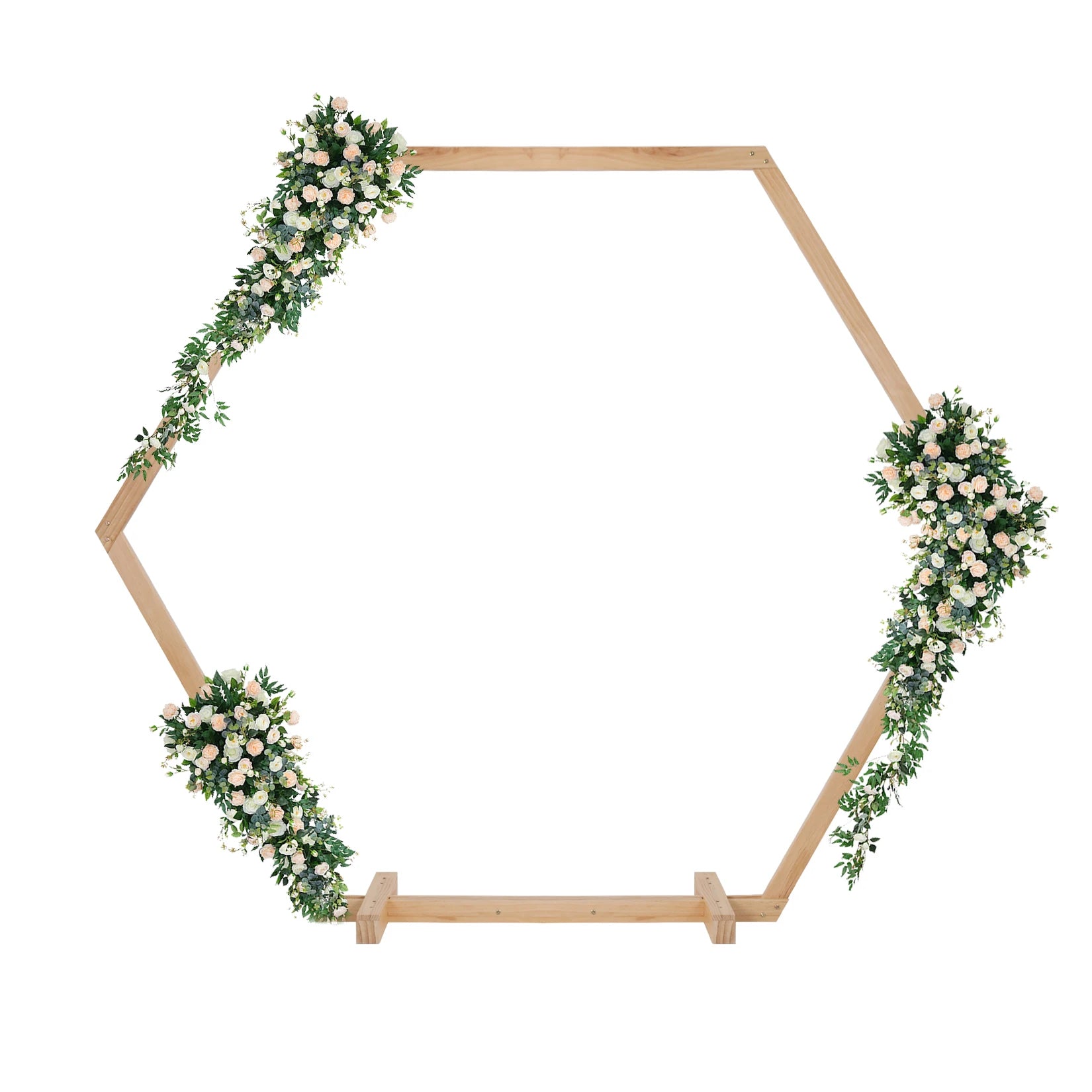 Hexagonal Wooden Wedding Ceremony Arch Bridal Party Backdrop Arch Stand Garden Arbor for Outdoor Weddings, Flowers Garland