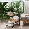 Rolling Bar Cart 2-Tier Luxury Modern Serving Cart on Lockable Wheels, Mobile Home Coffee Station Metal Frame Tempered Glass