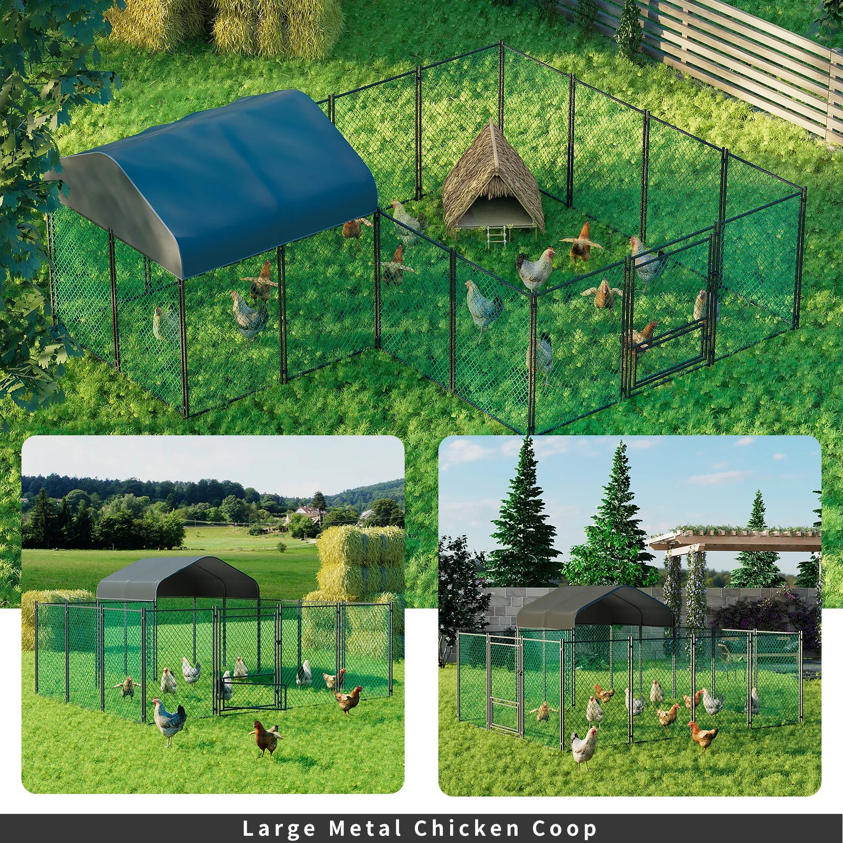 Chicken Coop 12.9x10.2x5.1ft Chicken Run Pen for Yard with Cover Outdoor Metal Portable Chicken Tractor Cage Enclosure Crate