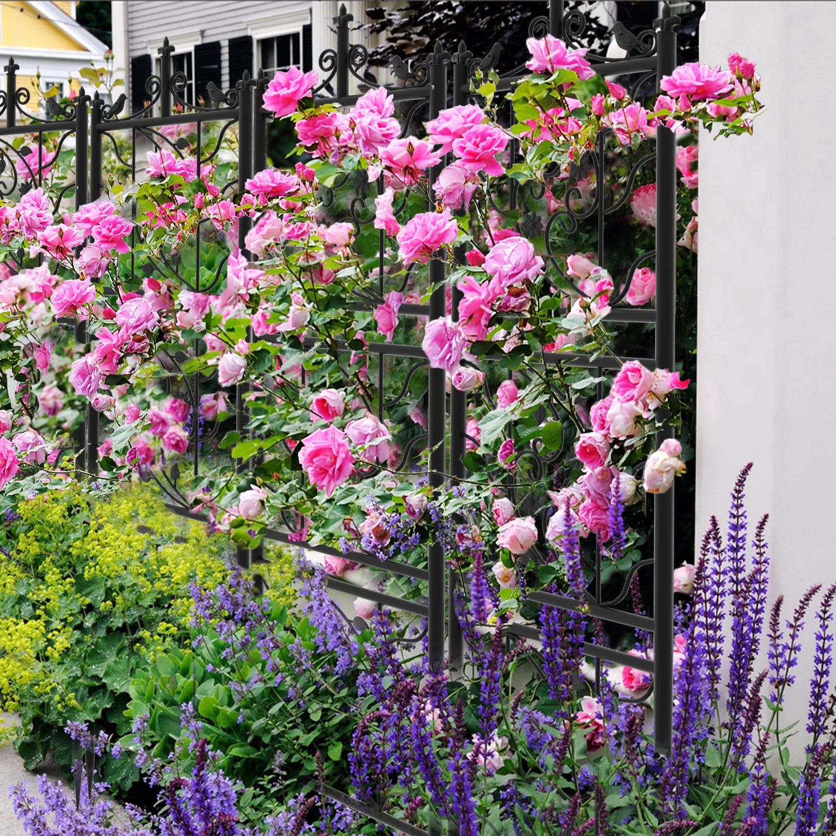 71 " Garden Trellis Decorative Outdoor Tall Metal Fence Black Lattice Panel Yard Corner Décor for Climbing Plant Flower