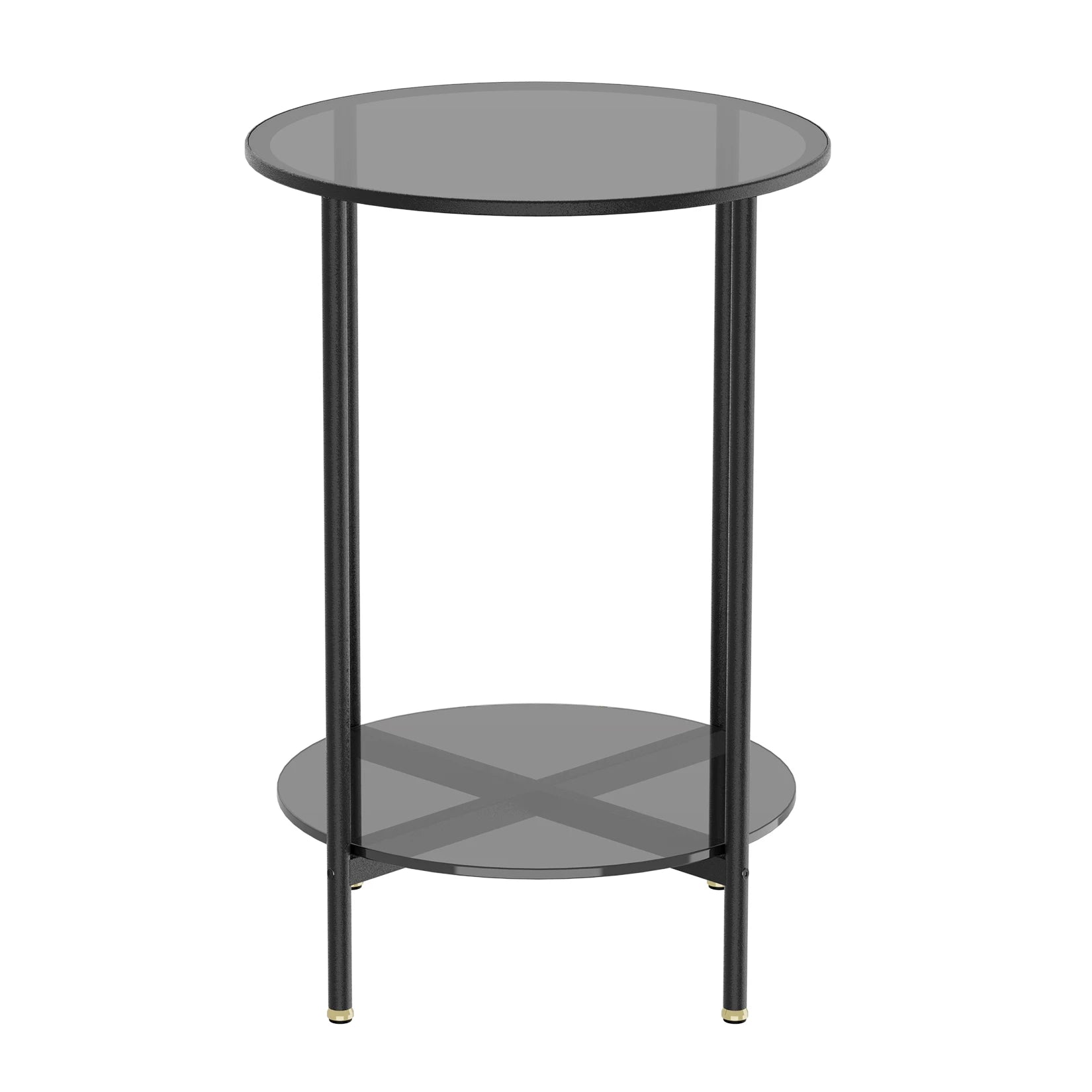 2-Tier Round Glass Coffee Table - Modern Sofa Side Table with Metal Frame for Living Room