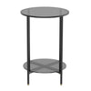 2-Tier Round Glass Coffee Table - Modern Sofa Side Table with Metal Frame for Living Room