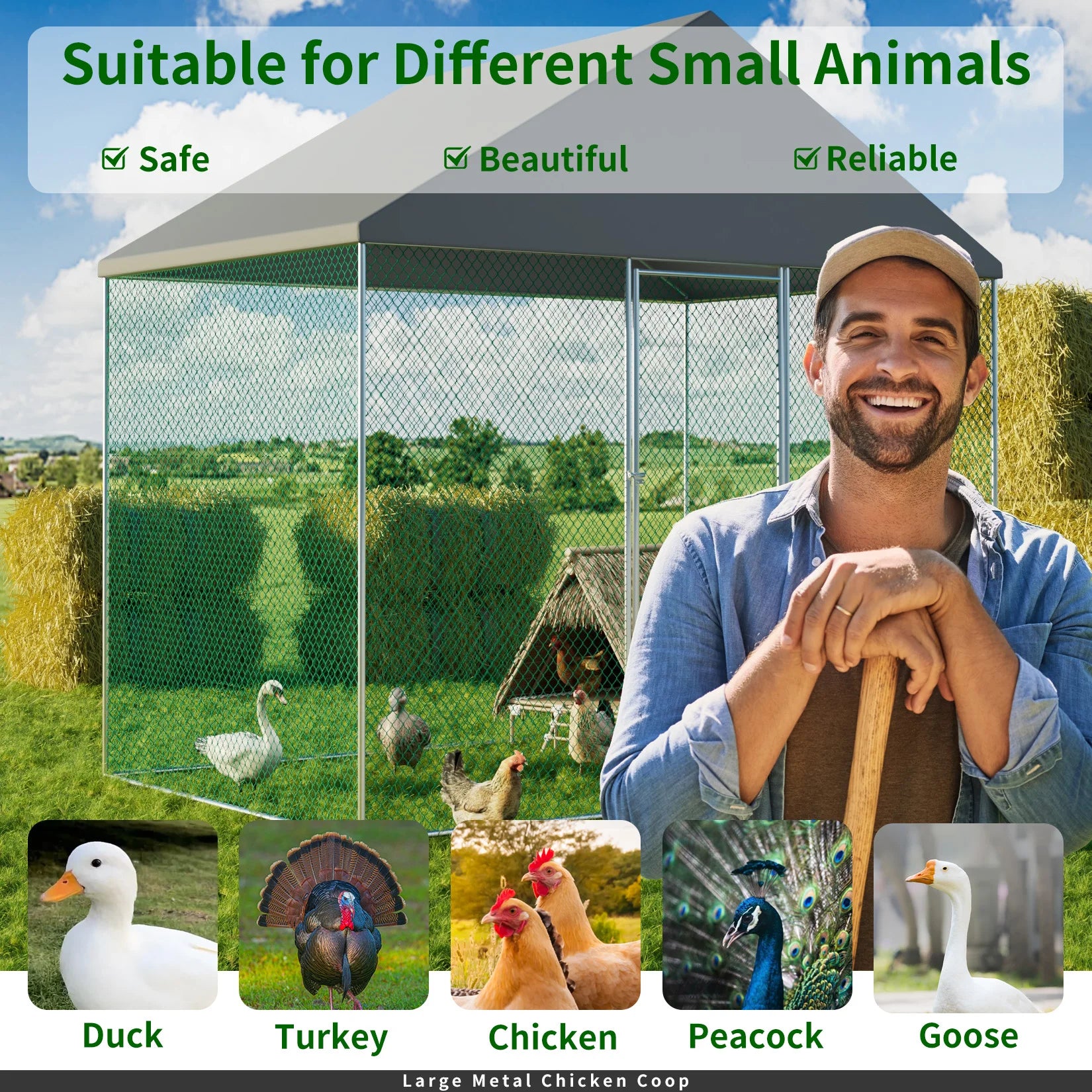 Poultry Chicken Coop Hen House Hutch Backyard Run Nesting Box Outdoor Cage