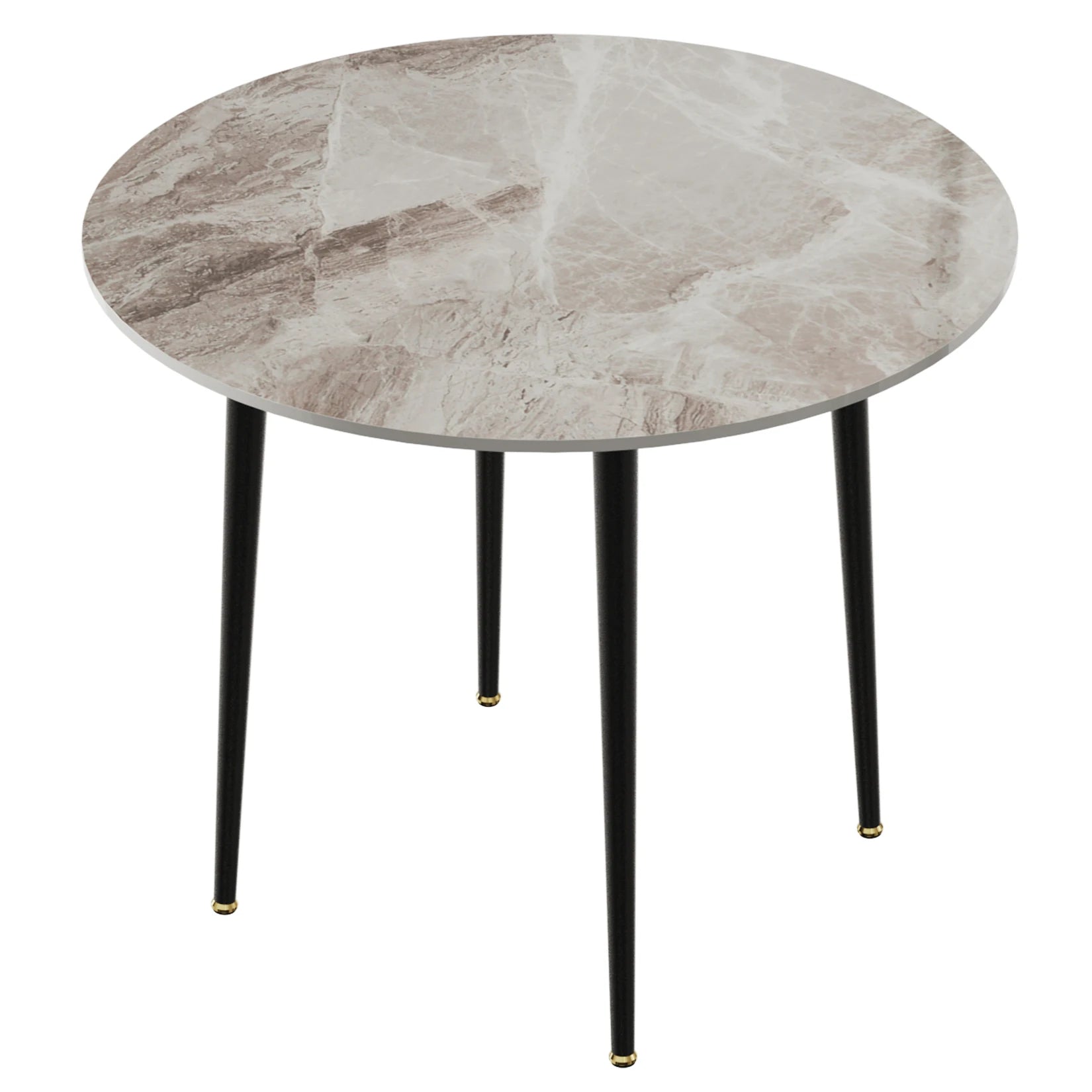 32" Sintered Stone Dining Table Round Reception Coffee Table for 2-4 Person - Small Kitchen Table with Black Metal Legs