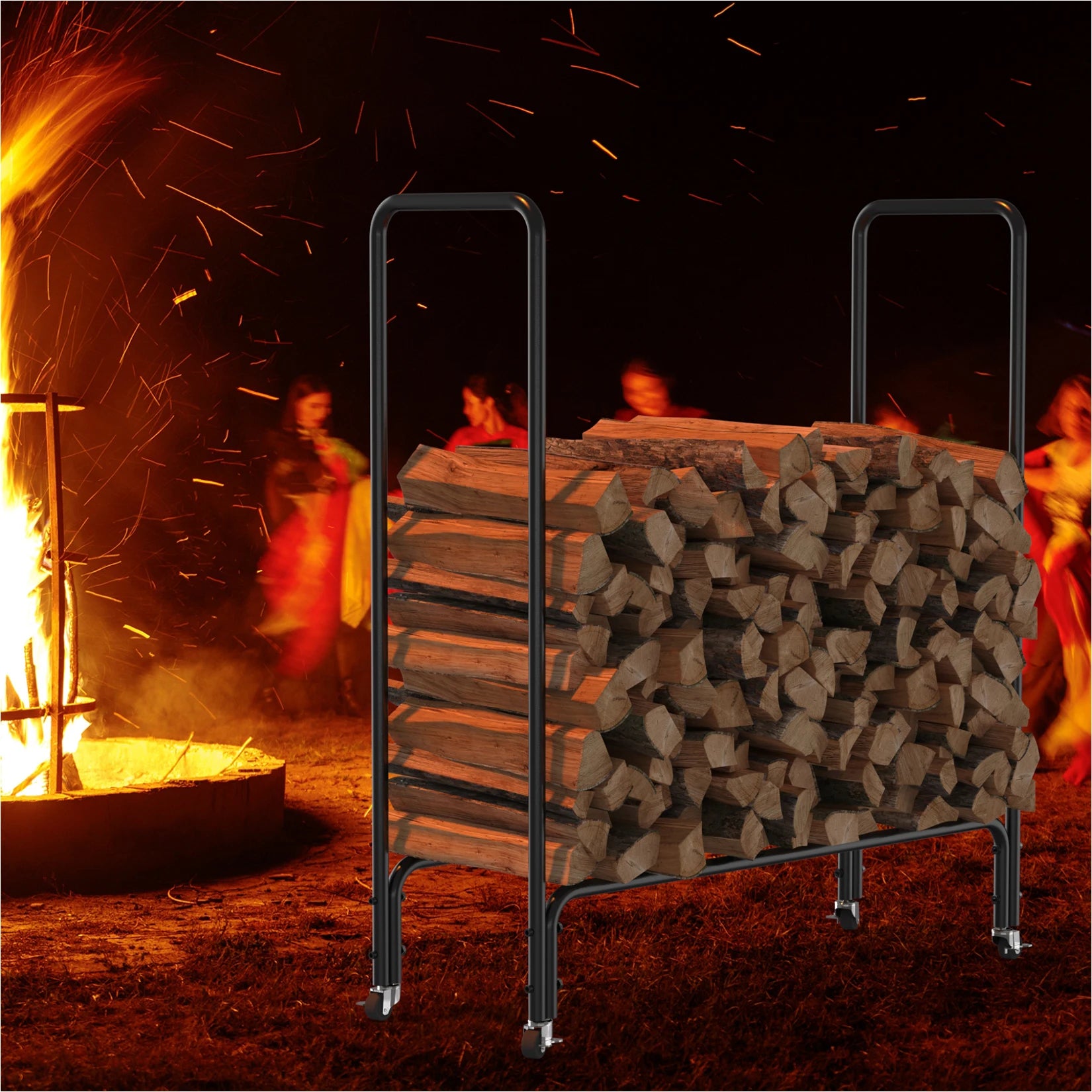 Firewood rack log holder with wheels, 4FT Outdoor Indoor Firewood Rack Upgraded Heavy Duty Fire Wood Racks for Patio, Deck