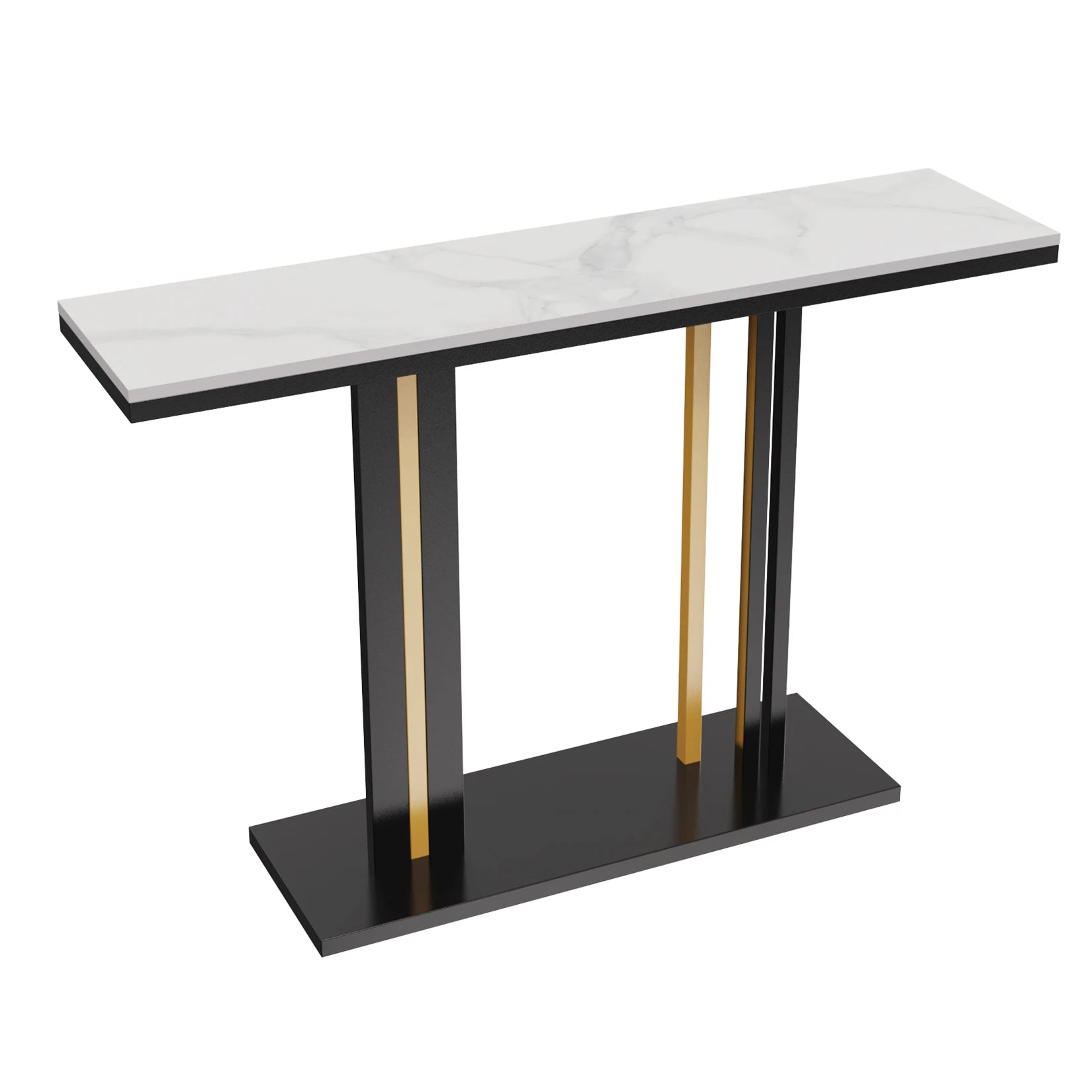 Contemporary Style Console Table with Stone Top and Pedestal Base for Hall Marble Slate Narrow Table Against The Wall Porch