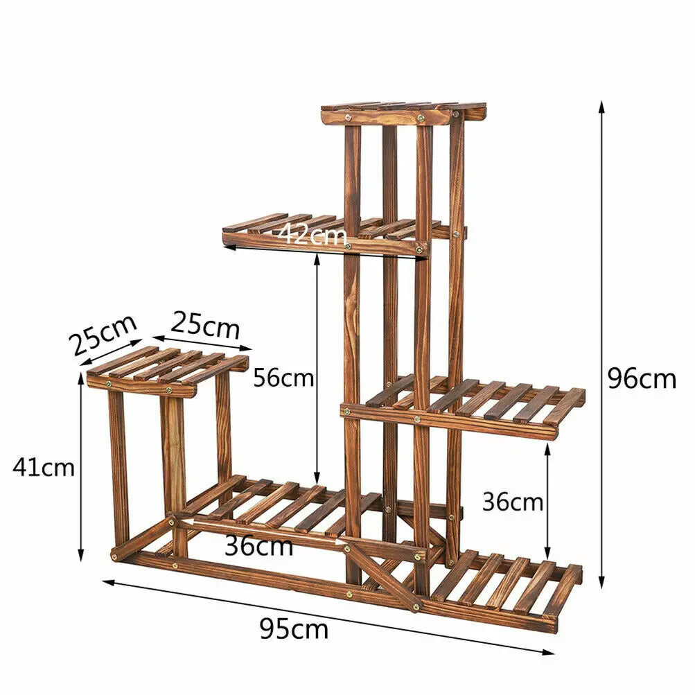 6 Tiered Wood Plant Flower Stand Shelf Planter Pots Shelves Rack Holder Display for Multiple Plants Indoor Outdoor Garden Patio