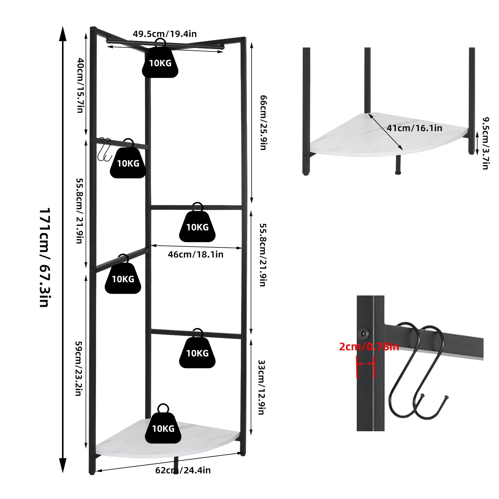 Corner Entryway Freestanding Hall Tree Coat Rack With Shelf & Shoe Storage