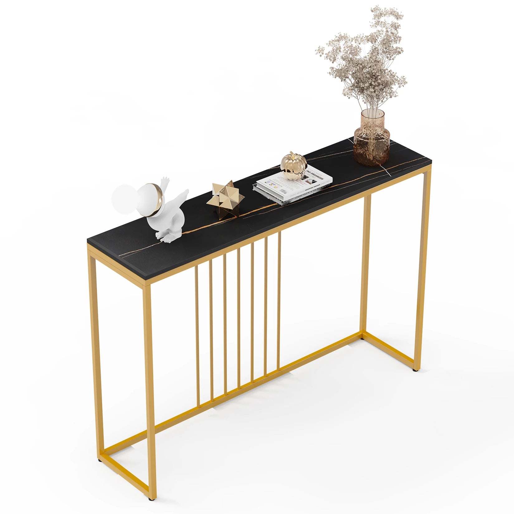 47.2" Extra Long Console Table Sintered Top Gold Metal Leg Sofa Table for Hallway Entryway