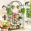 5-Tier Tall Indoor Plant Stand, 74.8'' Arched Metal Flower Shelf with Hanging Hooks, Large Bonsai Pots Display Rack for Garden